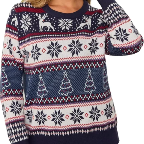 Leversic women’s winter jumper with Xmas reindeer and snowflakes