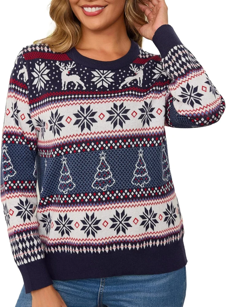 Leversic women’s winter jumper with Xmas reindeer and snowflakes
