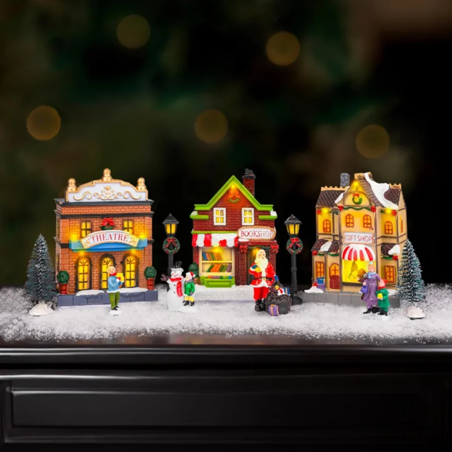 Light-up musical Christmas village with skaters, battery or USB