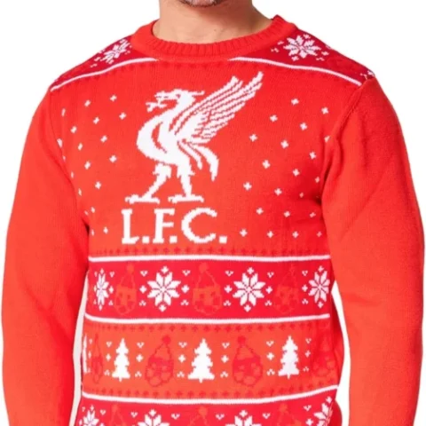 Liverpool FC Christmas jumper for men and teenagers, sizes M to 3XL