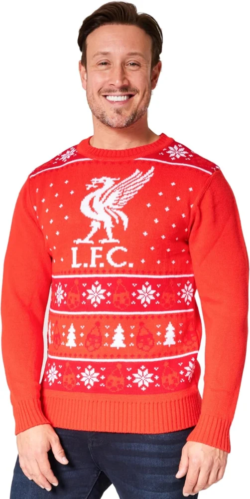 Liverpool FC Christmas jumper for men and teenagers, sizes M to 3XL