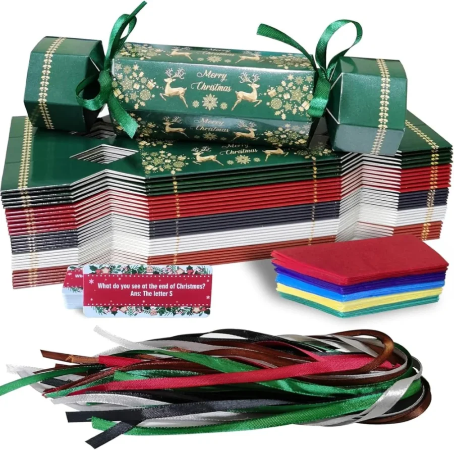 Make-your-own Christmas cracker kit, 30 flat-pack boxes, no snap