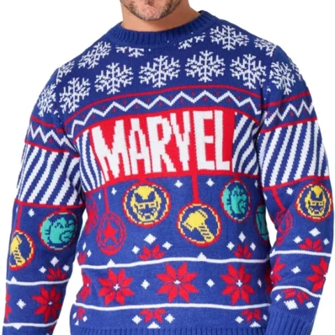 Marvel men’s knitted Christmas jumper, funny Xmas style