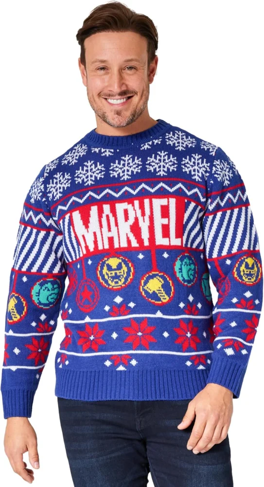 Marvel men’s knitted Christmas jumper, funny Xmas style