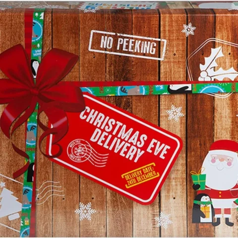 Medium Christmas Eve box, Santa and friends design, 45 x 34 x 12.5 cm