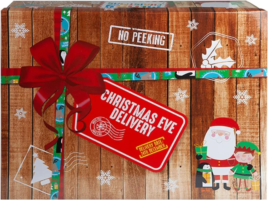 Medium Christmas Eve box, Santa and friends design, 45 x 34 x 12.5 cm