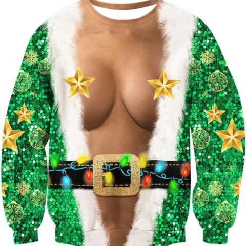 Men’s 3D printed Christmas elf sweatshirt, round neck, S to XXL