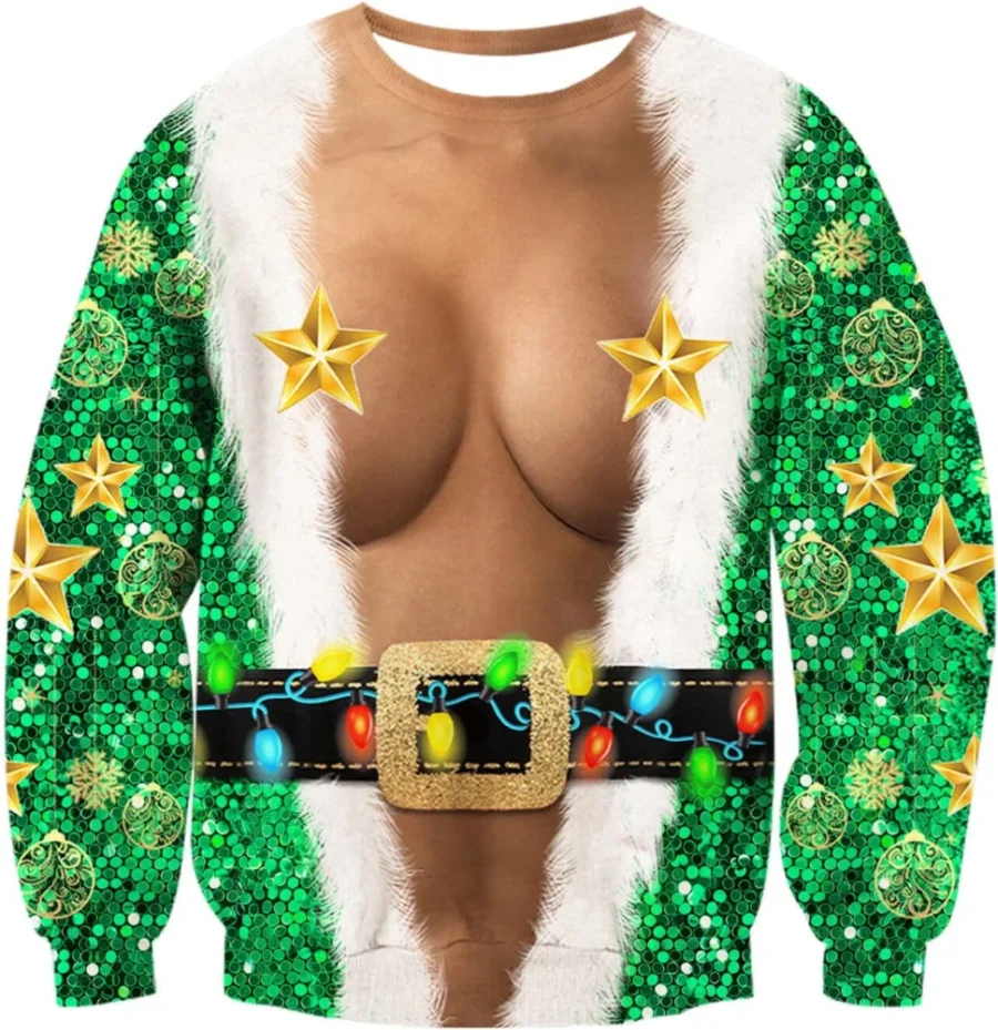 Men’s 3D printed Christmas elf sweatshirt, round neck, S to XXL