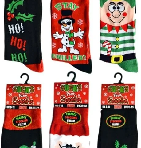 Men’s Christmas novelty design socks, 6 pairs