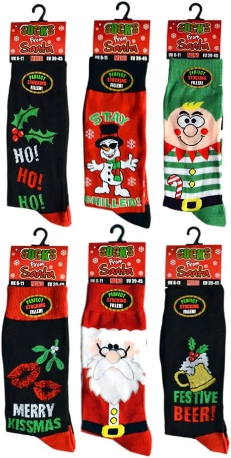 Men’s Christmas novelty design socks, 6 pairs