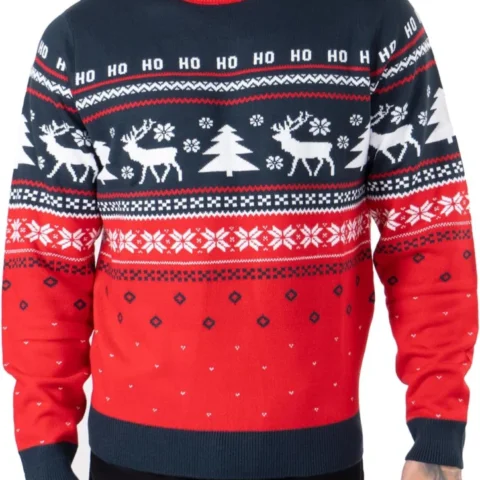 Men’s Christmas pullover with Fair Isle tree, reindeer, snowflakes