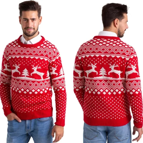 Men’s crew neck Fair Isle knit Christmas jumper, ugly festive style