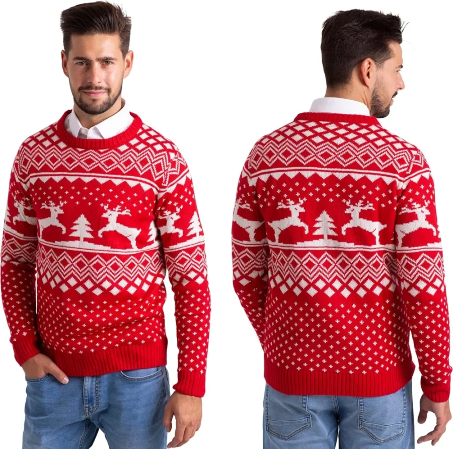 Men’s crew neck Fair Isle knit Christmas jumper, ugly festive style