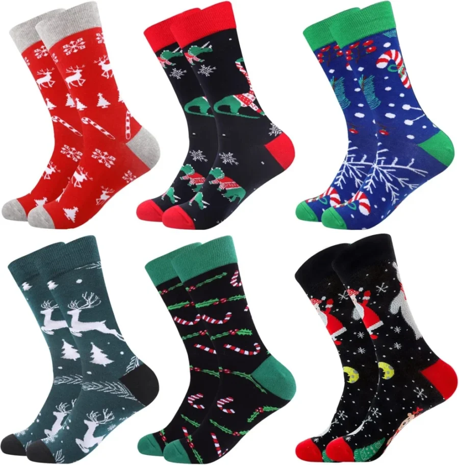 Men’s funny cotton Christmas socks in a pack of 6 pairs