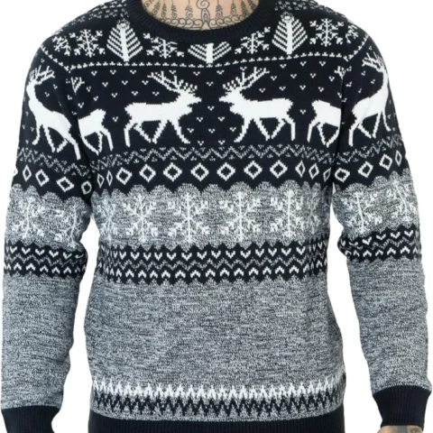 Men’s Nordic style knitted reindeer Christmas jumper, lightweight