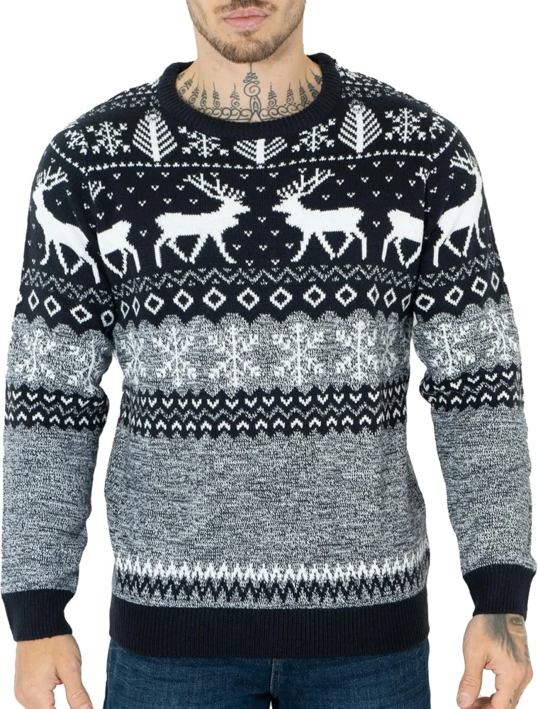 Men’s Nordic style knitted reindeer Christmas jumper, lightweight