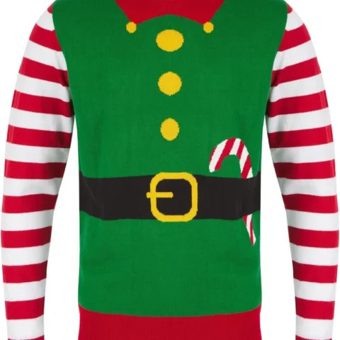 Men’s novelty Christmas jumper with a wrapping paper print