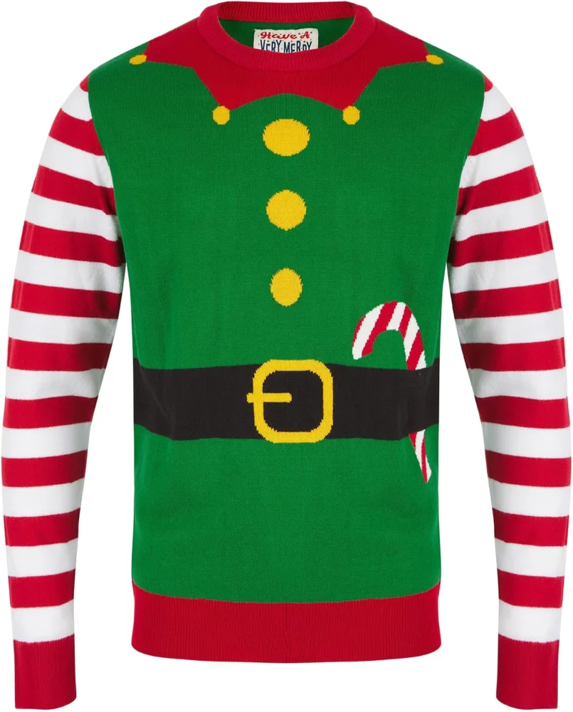 Men’s novelty Christmas jumper with a wrapping paper print