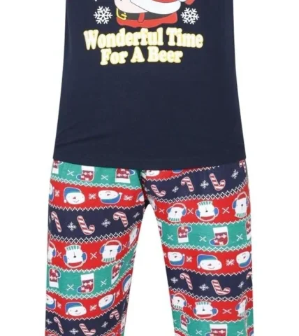 Men’s short-sleeve Christmas pyjamas with long-leg bottoms, S to XXL