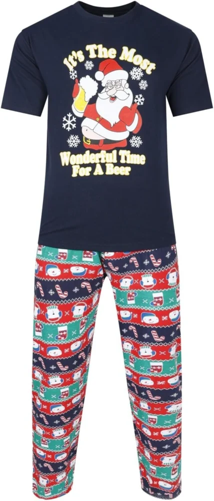 Men’s short-sleeve Christmas pyjamas with long-leg bottoms, S to XXL