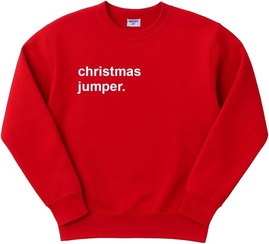 Men’s simple ironic Christmas jumper, red or green, S to 2XL