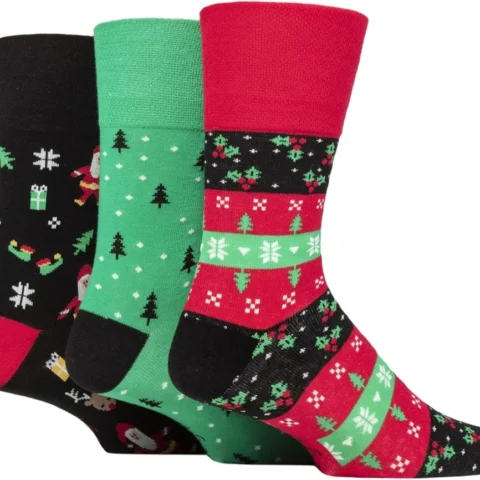 Men’s soft-top breathable cotton Christmas socks, multipack of 3