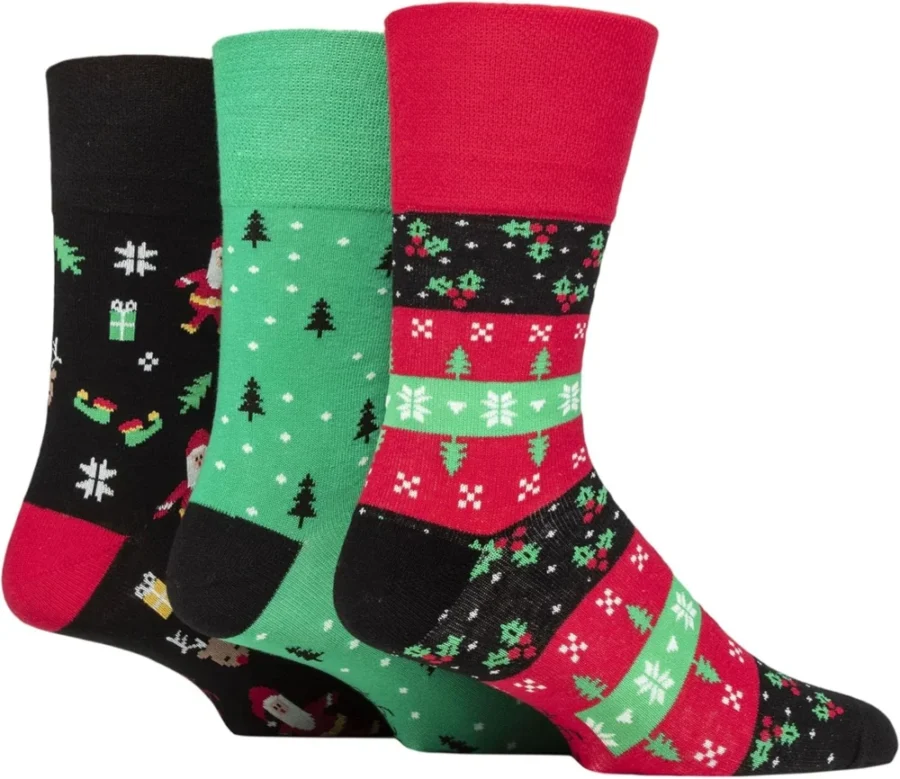 Men’s soft-top breathable cotton Christmas socks, multipack of 3