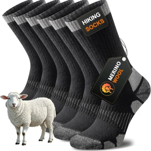 Merino wool hiking socks, thick and cushioned, 3 pairs, unisex