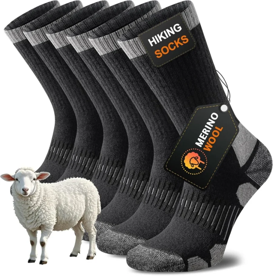 Merino wool hiking socks, thick and cushioned, 3 pairs, unisex