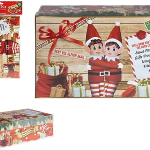 Mini elf-design Christmas Eve box, 26.5 x 17 x 8.5 cm, hinged lid