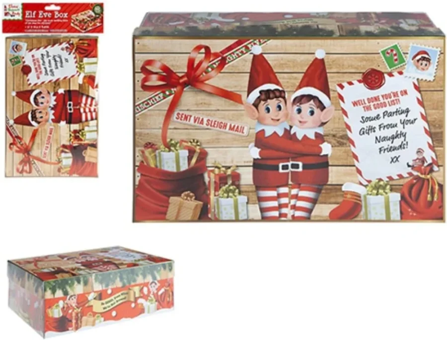 Mini elf-design Christmas Eve box, 26.5 x 17 x 8.5 cm, hinged lid