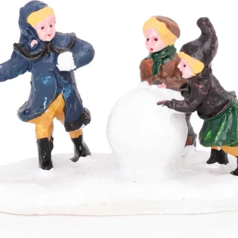 Mini resin snowball builder figurine for a Christmas scene, 7.6 cm