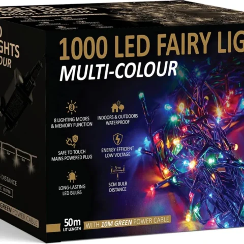 Multicolour mains fairy lights, 1000 LEDs, 50 m, 8 modes