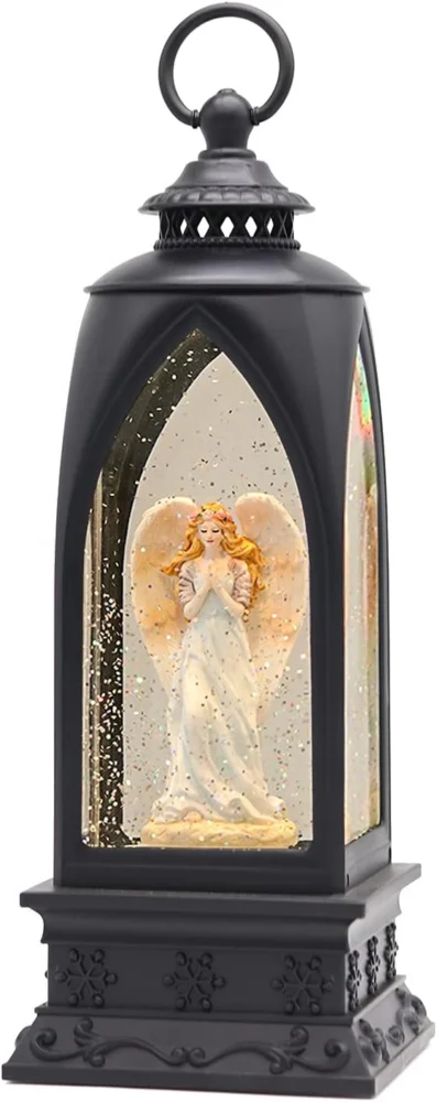 Musical angel snow globe lantern, 6-hour timer, USB or battery