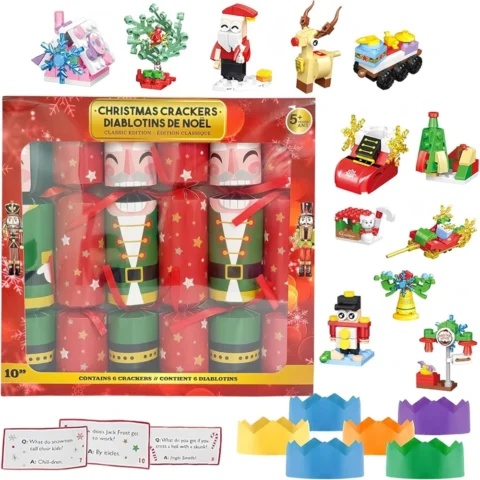 No-snap Christmas crackers with building block toys, set of 6
