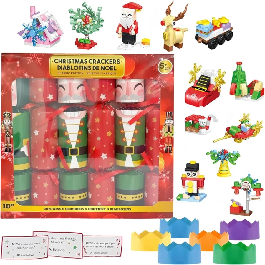 No-snap Christmas crackers with building block toys, set of 6