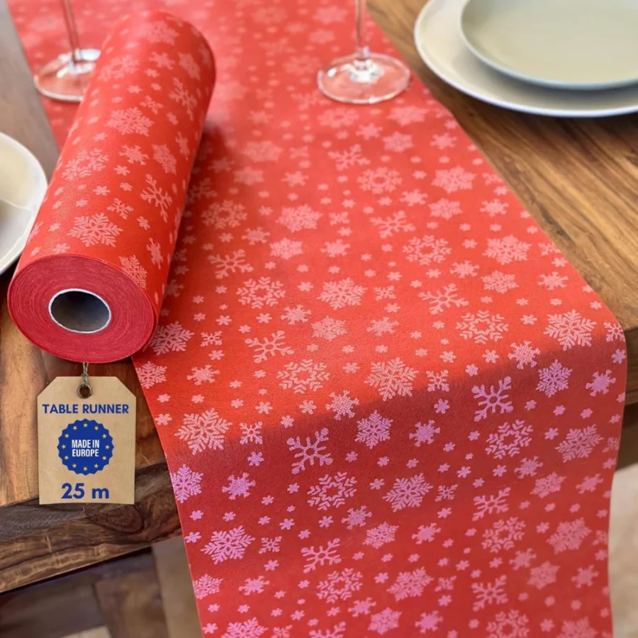 Non-woven Christmas table runner roll, 25 m x 30 cm, white and red