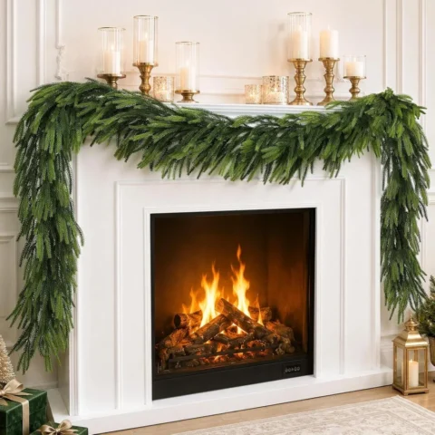 Norfolk pine garland in PE and iron, 9 ft (270 cm), 100 branches