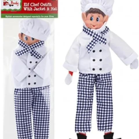 Novelty chef costume for 12 in (30 cm) elves, striped cotton