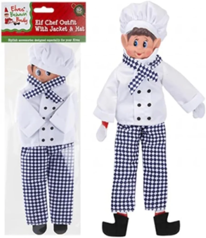 Novelty chef costume for 12 in (30 cm) elves, striped cotton