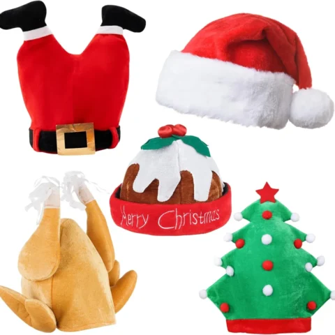Novelty Christmas hat pack with turkey and pudding designs