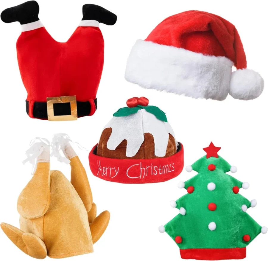 Novelty Christmas hat pack with turkey and pudding designs