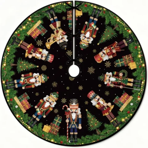 Nutcracker print tree skirt, 122 cm, double layer, drawstring