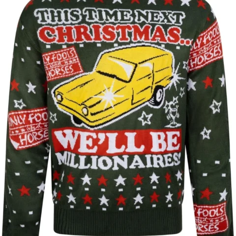 Only Fools and Horses men’s green Christmas jumper, Del Boy design