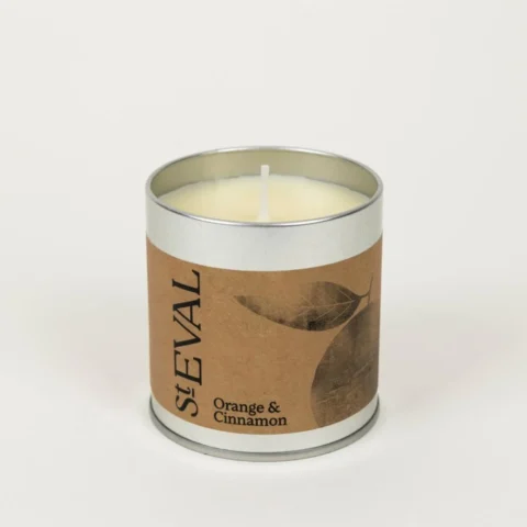 Orange and cinnamon scented tin candle in plant-based wax, 270 g