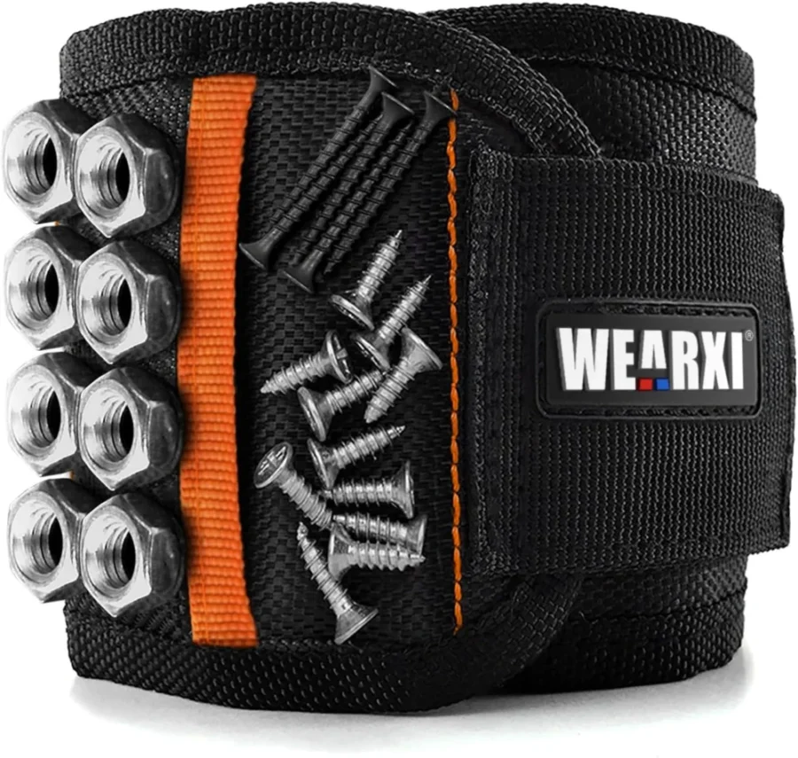 Orange nylon magnetic wristband with 15 magnets, 35 x 9.1 cm