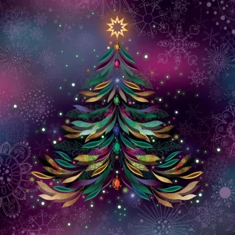 Pack of 10 charity Christmas cards, colourful leaf tree, 14 cm