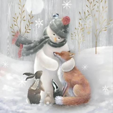 Pack of 10 charity Christmas cards, snowman and woodland animals