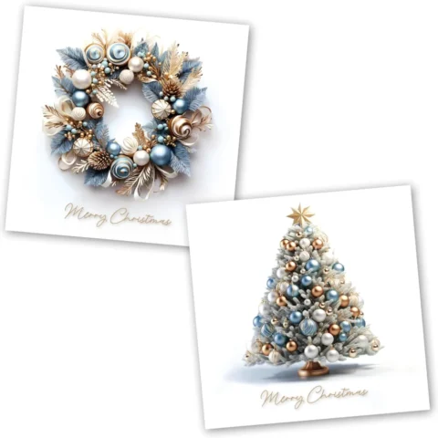 Pack of 10 charity Christmas cards, wreath and tree designs, 15 cm