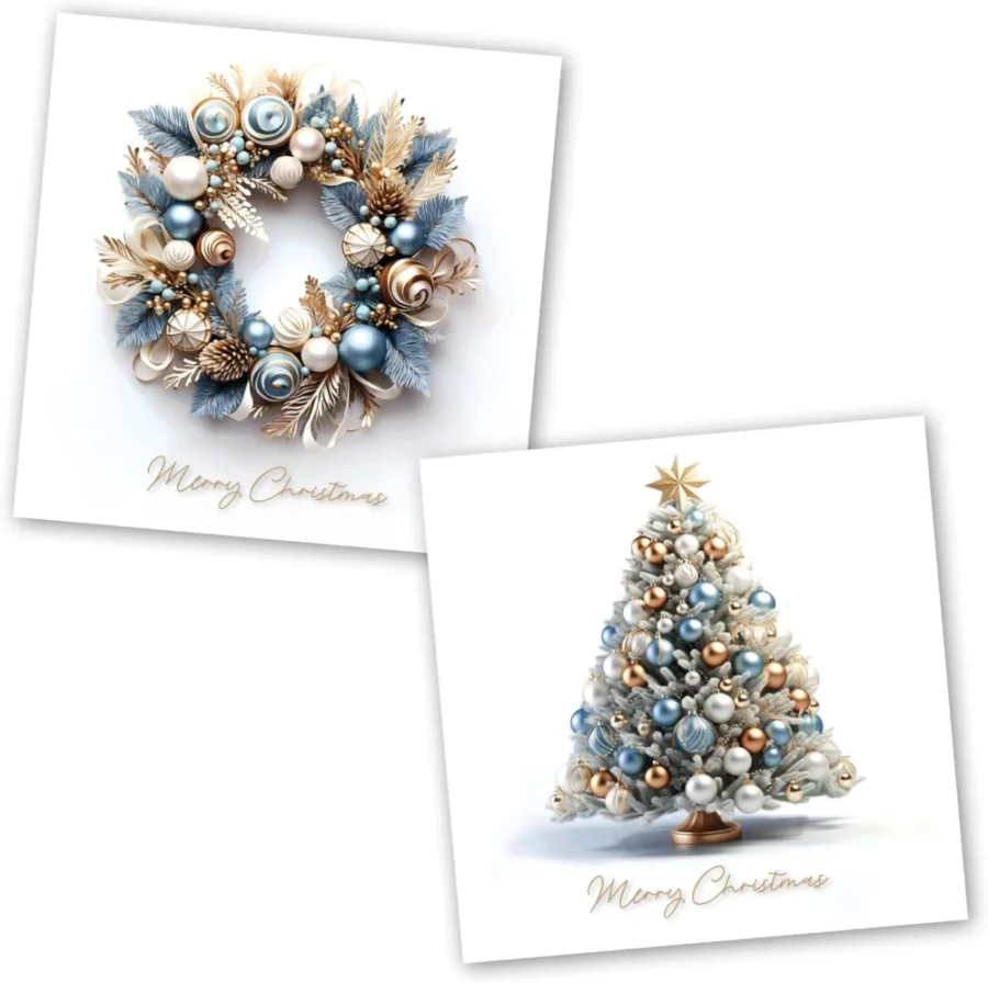 Pack of 10 charity Christmas cards, wreath and tree designs, 15 cm